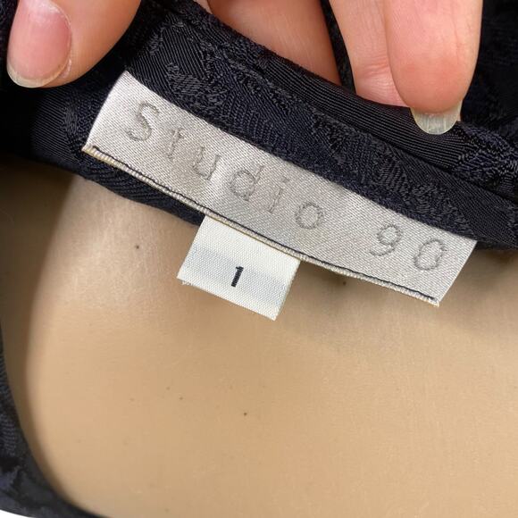 Vtg Studio 90 Black Brocade Jacquard Asymmetric Lagenlook Goth Blouse SZ S - Picture 7 of 12